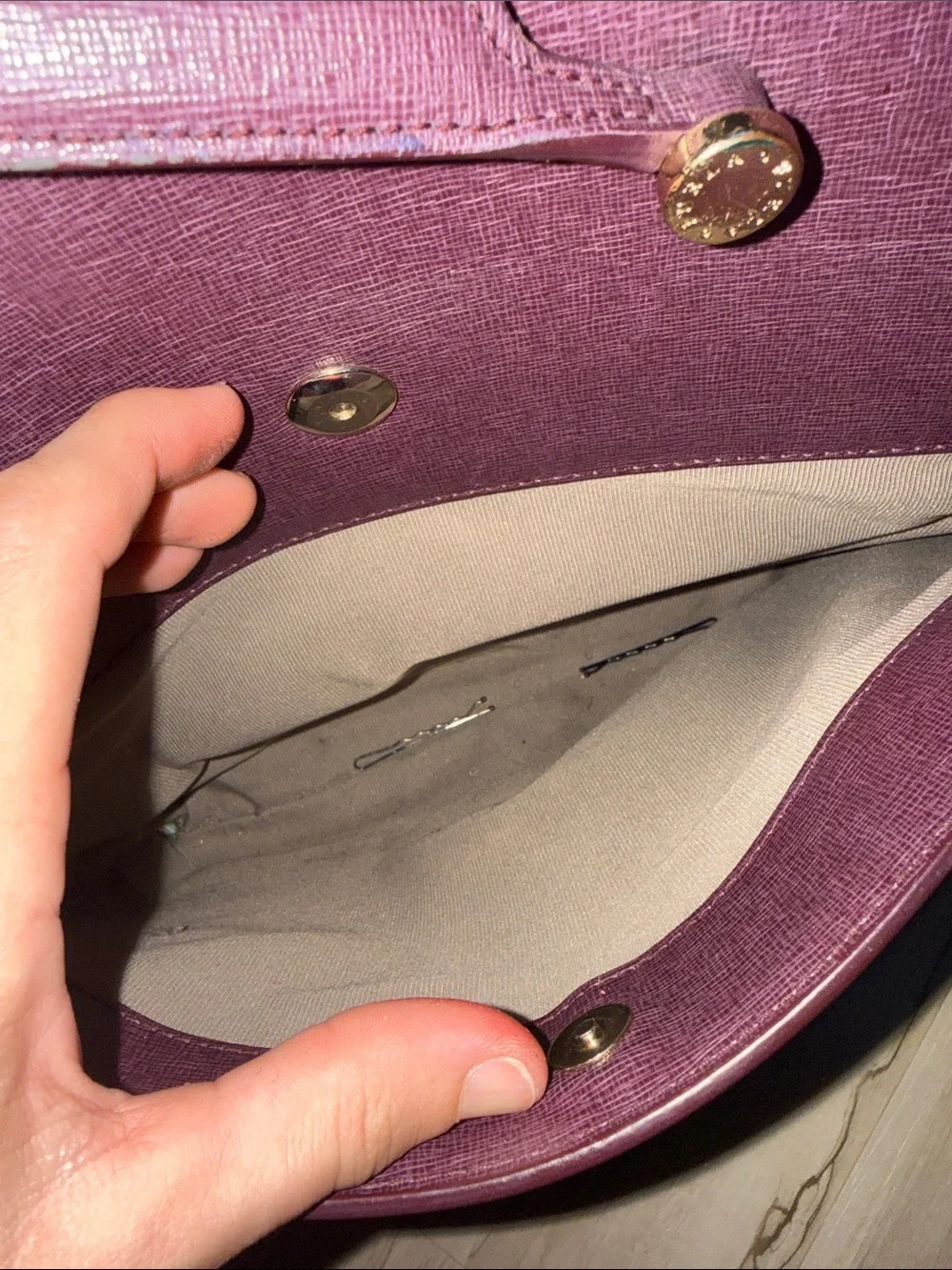 Furla Plum Leather Tote with Gold Hardware